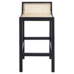 Low Back Cane Rattan Counter Stool with Beech Wood Frame