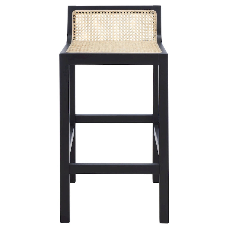 Low Back Cane Rattan Counter Stool with Beech Wood Frame