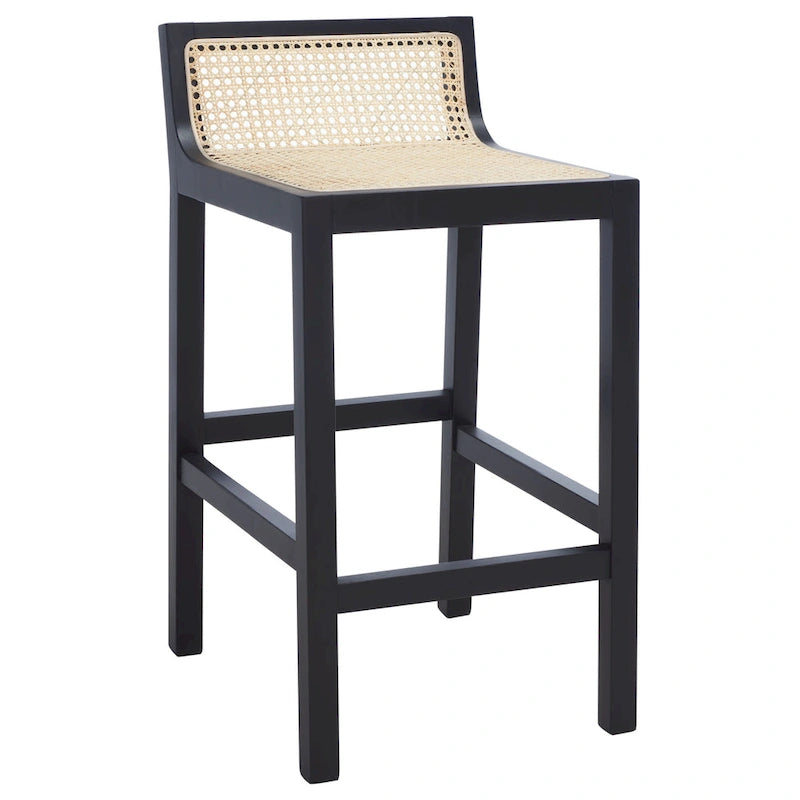 Low Back Cane Rattan Counter Stool with Beech Wood Frame