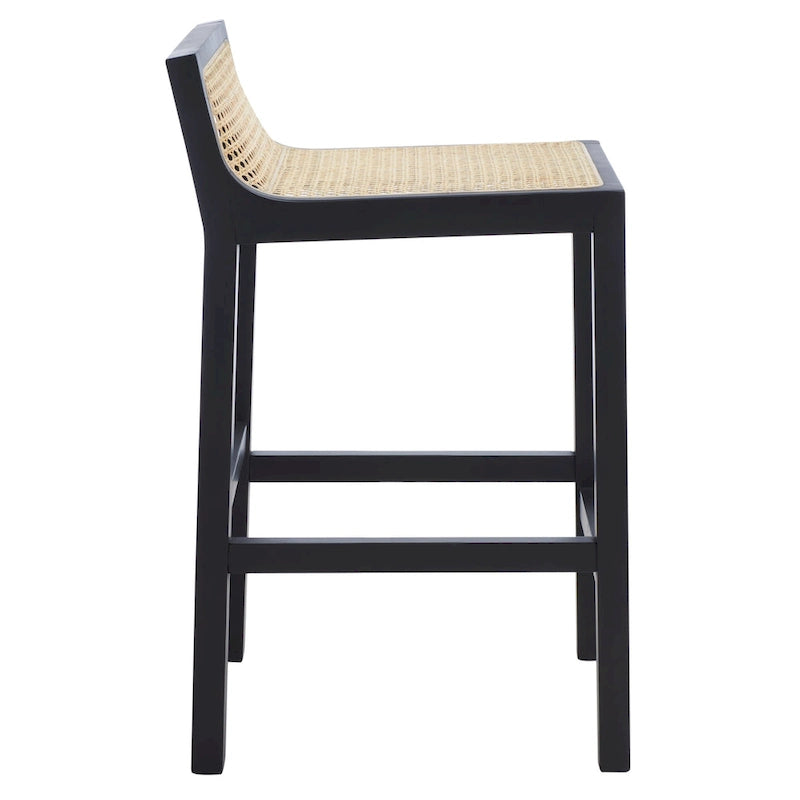 Low Back Cane Rattan Counter Stool with Beech Wood Frame