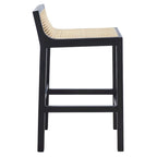 Low Back Cane Rattan Counter Stool with Beech Wood Frame