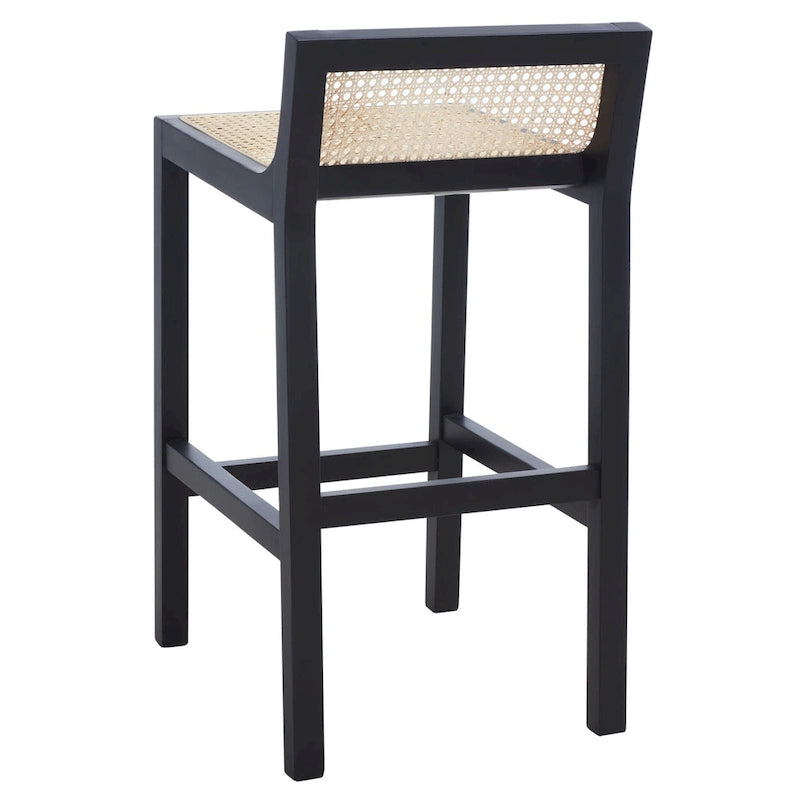 Low Back Cane Rattan Counter Stool with Beech Wood Frame