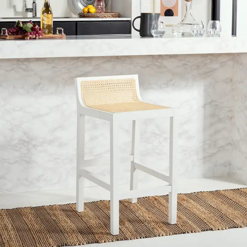 Low Back Cane Rattan Counter Stool with Beech Wood Frame