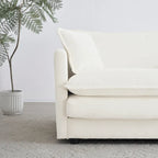 Comfy Deep Single Seat Sofa Upholstered Reading Armchair Living Room Chair White Chenille Fabric , 1 Toss Pillow