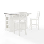 Stainless Steel Kitchen Island with Two X-Back Counter Stools