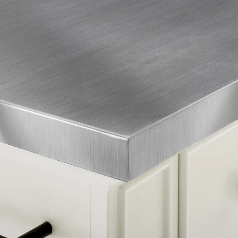 Stainless Steel Kitchen Island with Two X-Back Counter Stools