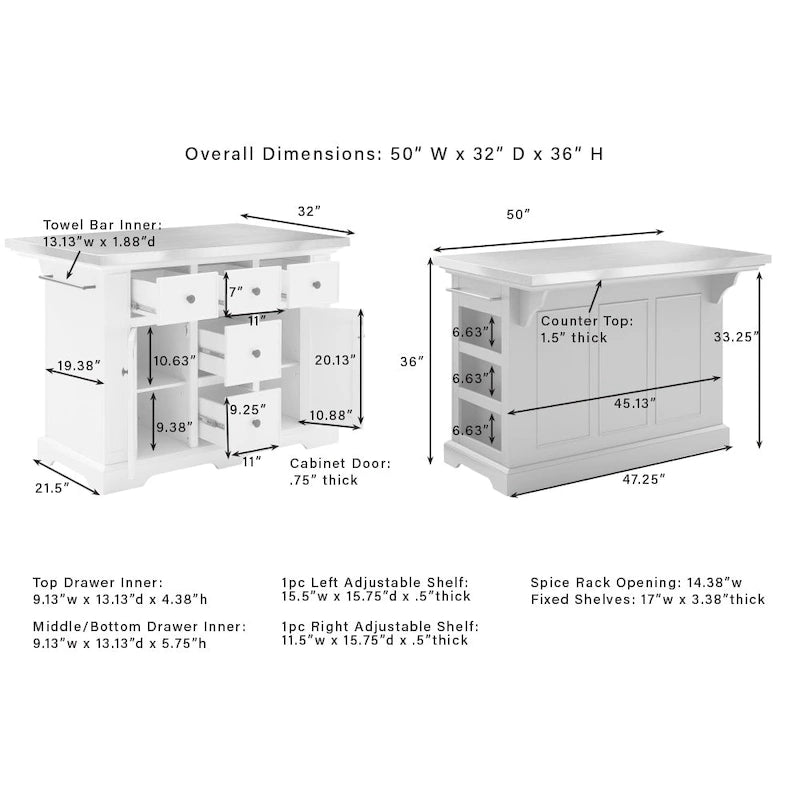 Stainless Steel Kitchen Island with Two X-Back Counter Stools
