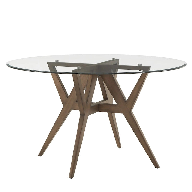 Round Mid-Century Modern Walnut Base Dining Table