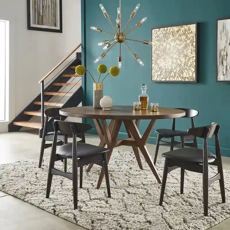 Round Mid-Century Modern Walnut Base Dining Table