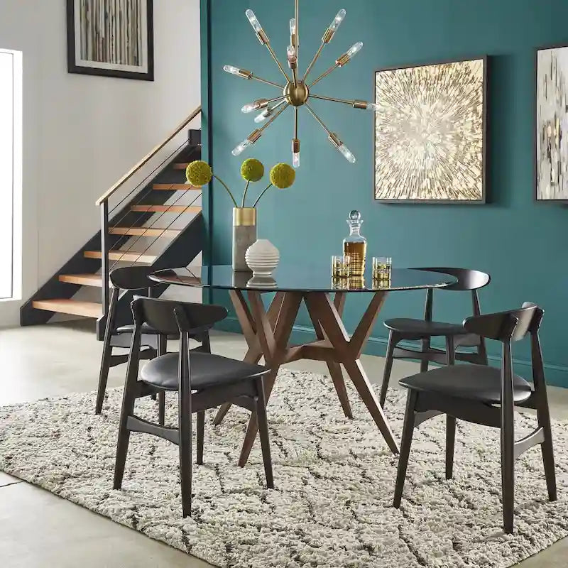 Round Mid-Century Modern Walnut Base Dining Table