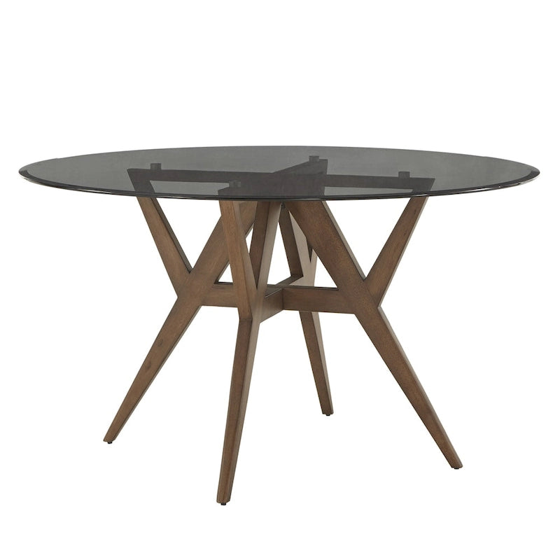 Round Mid-Century Modern Walnut Base Dining Table