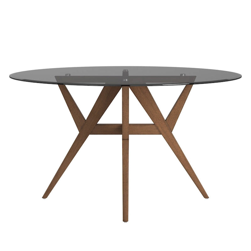 Round Mid-Century Modern Walnut Base Dining Table