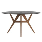 Round Mid-Century Modern Walnut Base Dining Table