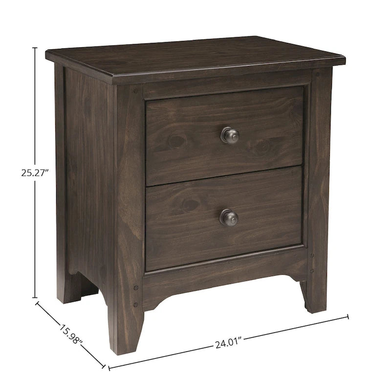 2-Drawer Farmhouse Wood Nightstand in River Rock Brown Finish