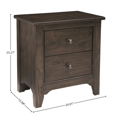 2-Drawer Farmhouse Wood Nightstand in River Rock Brown Finish