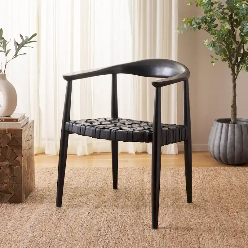 Woven Leather & Solid Wood Accent Chair (Fully Assembled) - W25 x D22 x H22