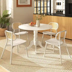 Wooden Dining Table with Round Tabletop and Curved Trestle Legs - 39.37 x 39.37 x 28.74