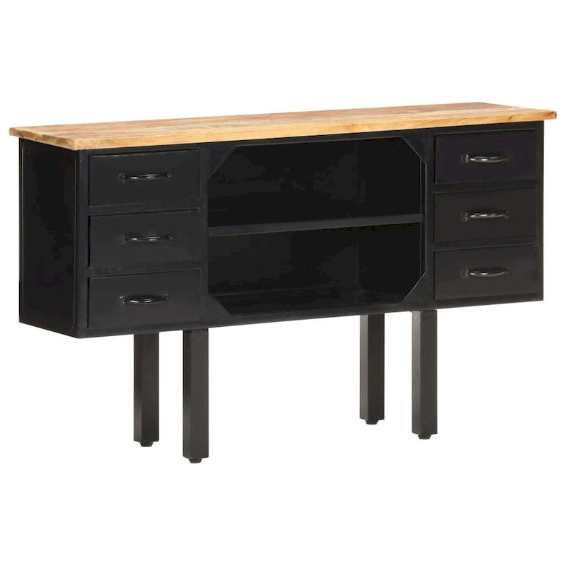 Sideboard 43.3x11.8x25.6 Solid Rough Mango Wood and Steel