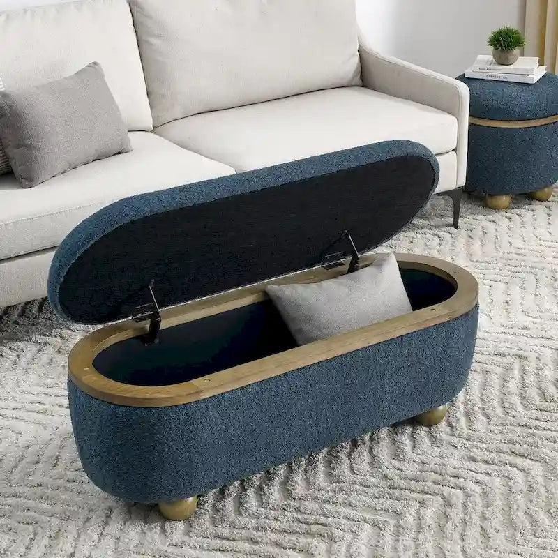Storage Ottoman Bench, Upholstered End of Bed Ottoman Bench with Storage and Seating, Large Blanket Storage Bench