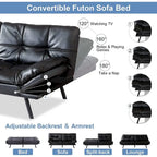 Futon Sofa Bed, Faux Leather Memory Foam Couch Futon Sets, Convertible Sofa Daybed, Love seat Sofa Bed for Small Space