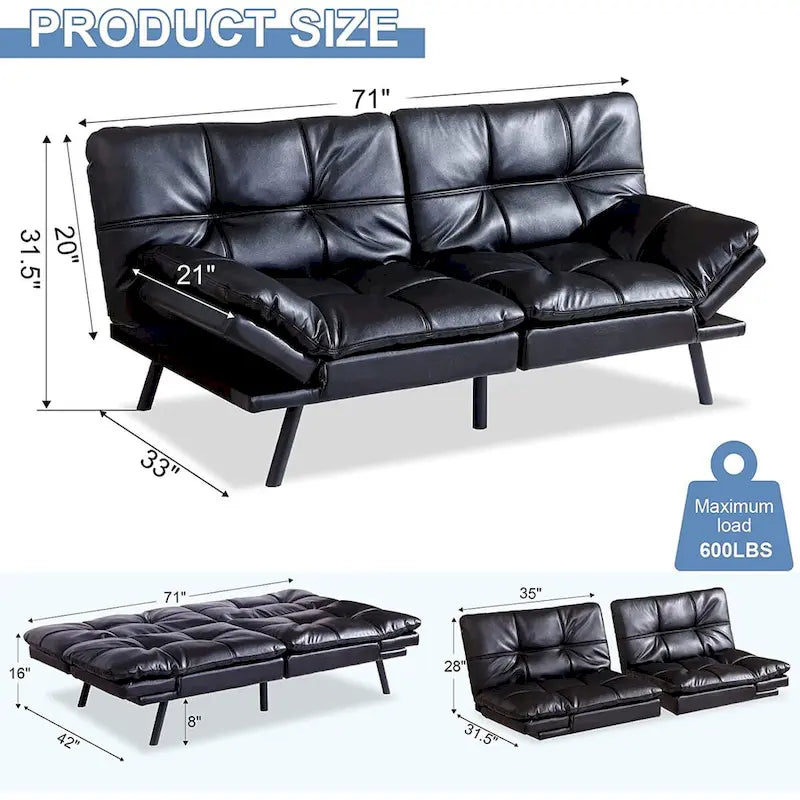 Futon Sofa Bed, Faux Leather Memory Foam Couch Futon Sets, Convertible Sofa Daybed, Love seat Sofa Bed for Small Space