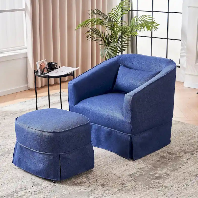 Swivel Barrel Chair With Ottoman, Swivel Accent Chairs Armchair for Living Room