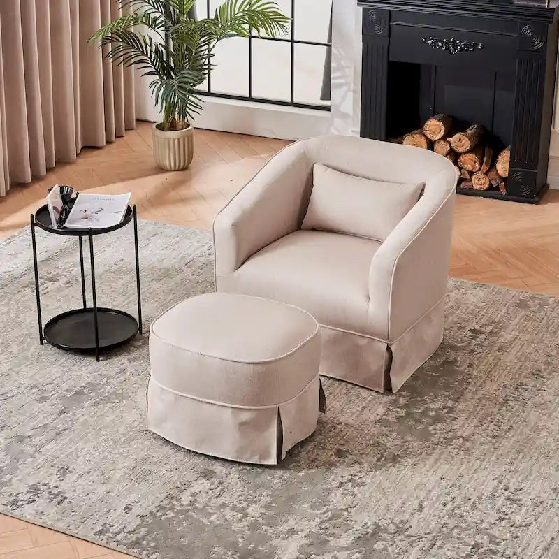 Swivel Barrel Chair With Ottoman, Swivel Accent Chairs Armchair for Living Room