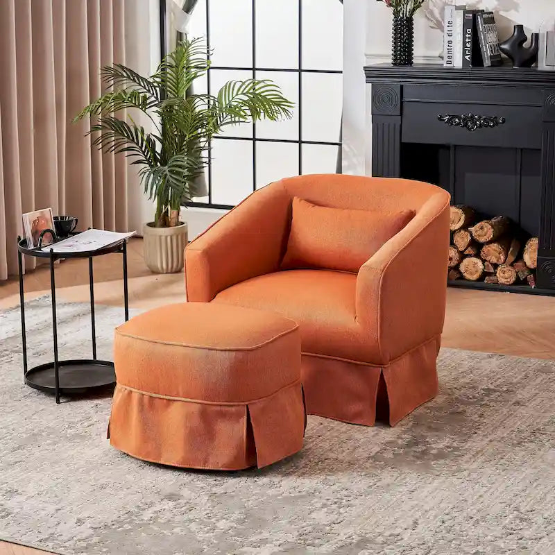 Swivel Barrel Chair With Ottoman, Swivel Accent Chairs Armchair for Living Room