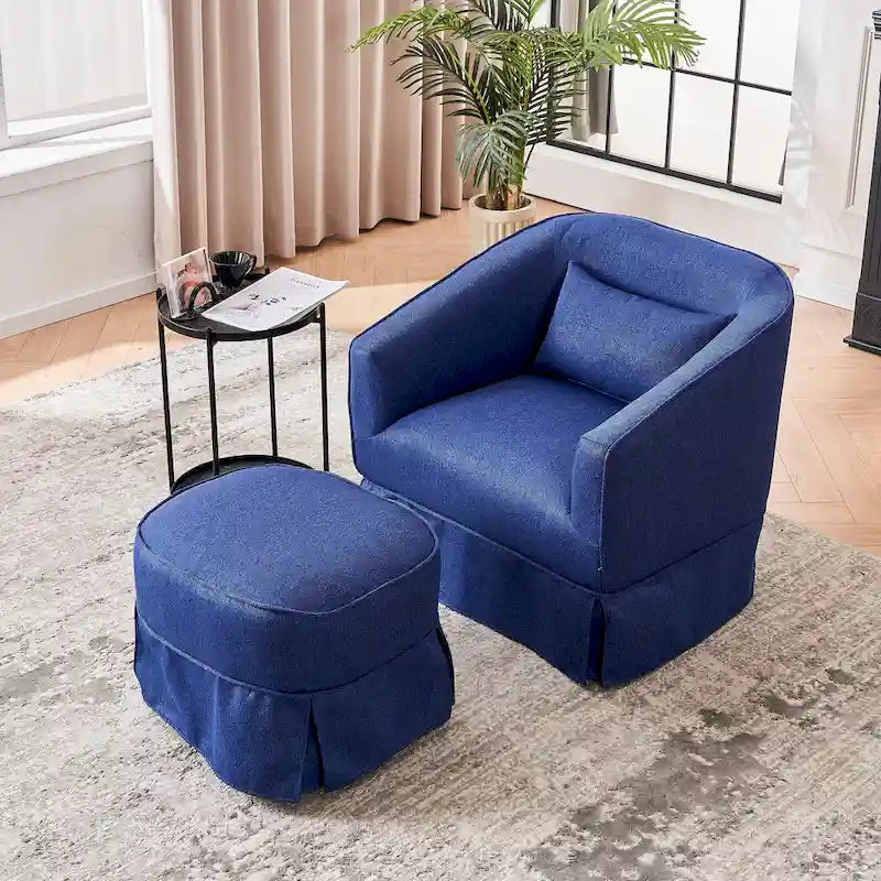 Swivel Barrel Chair With Ottoman, Swivel Accent Chairs Armchair for Living Room