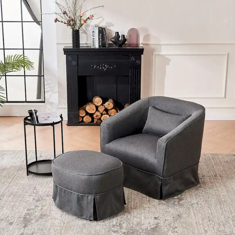 Swivel Barrel Chair With Ottoman, Swivel Accent Chairs Armchair for Living Room
