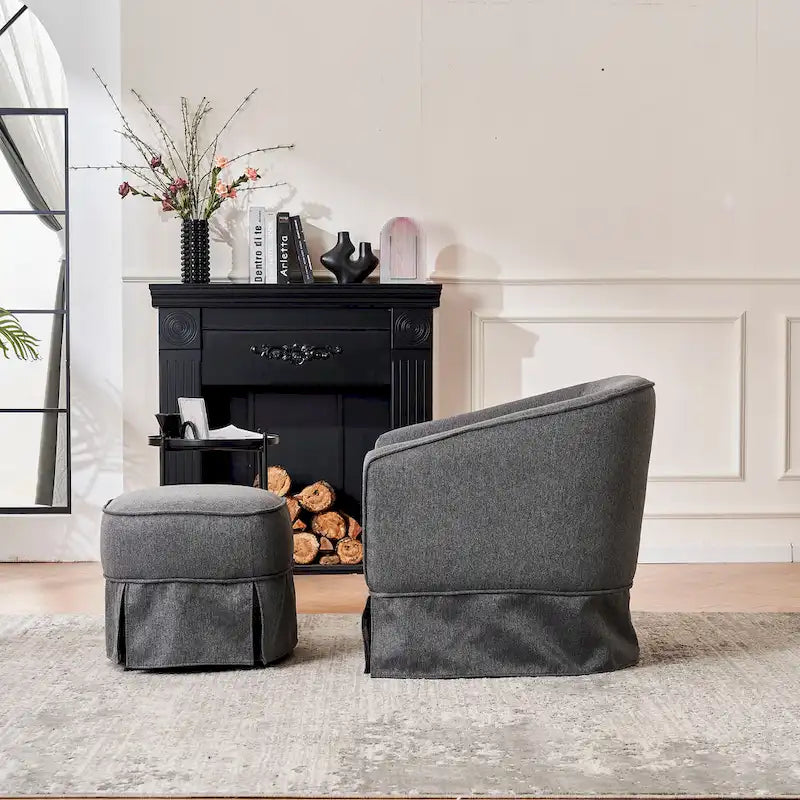 Swivel Barrel Chair With Ottoman, Swivel Accent Chairs Armchair for Living Room