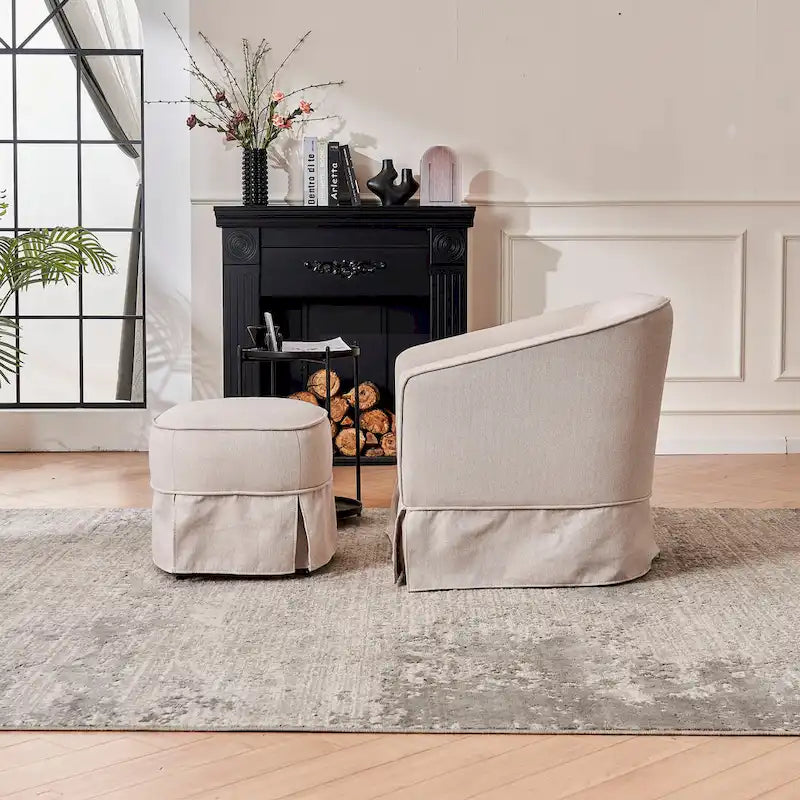 Swivel Barrel Chair With Ottoman, Swivel Accent Chairs Armchair for Living Room
