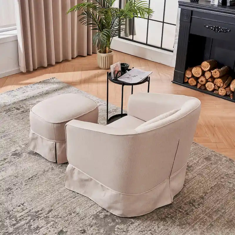 Swivel Barrel Chair With Ottoman, Swivel Accent Chairs Armchair for Living Room