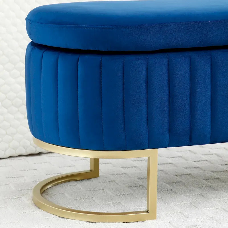 Storage Bench Bedroom Bench, Velvet Oval Upholstered End of Bed Bench with Golden Metal Legs, 50 Storage Ottoman Bench