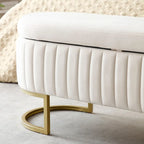 Storage Bench Bedroom Bench, Velvet Oval Upholstered End of Bed Bench with Golden Metal Legs, 50 Storage Ottoman Bench
