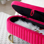 Storage Bench Bedroom Bench, Velvet Oval Upholstered End of Bed Bench with Golden Metal Legs, 50 Storage Ottoman Bench
