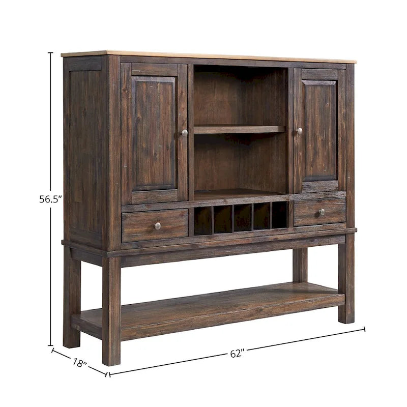 62-Inch Coastal Sideboard with Wine Storage in Driftwood and Sable