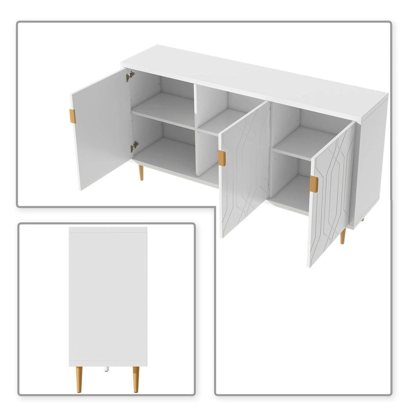 Mid-Century Elegant Wooden Sideboard with Three Interior Shelves