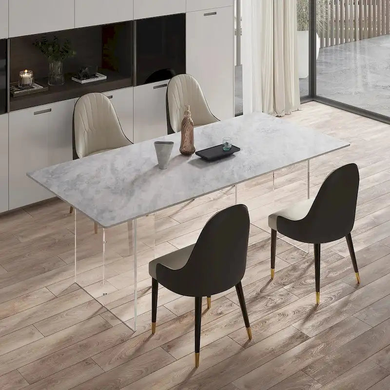 1.8M Rectangular Sintered Stone Dining Table with Acrylic Legs