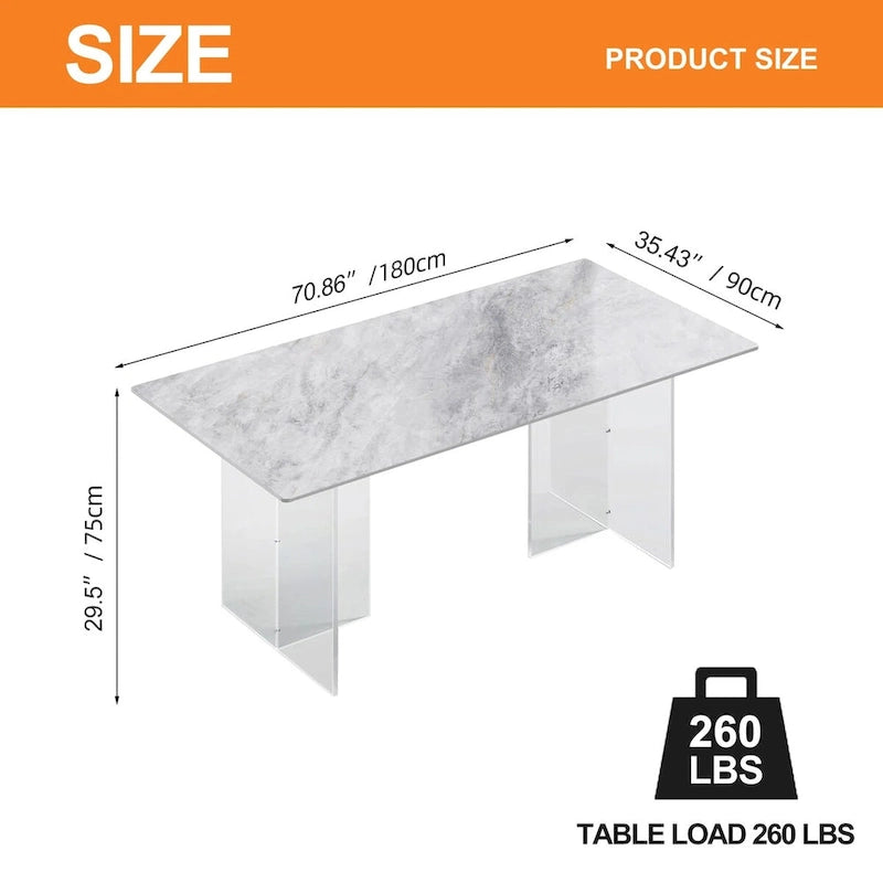 1.8M Rectangular Sintered Stone Dining Table with Acrylic Legs