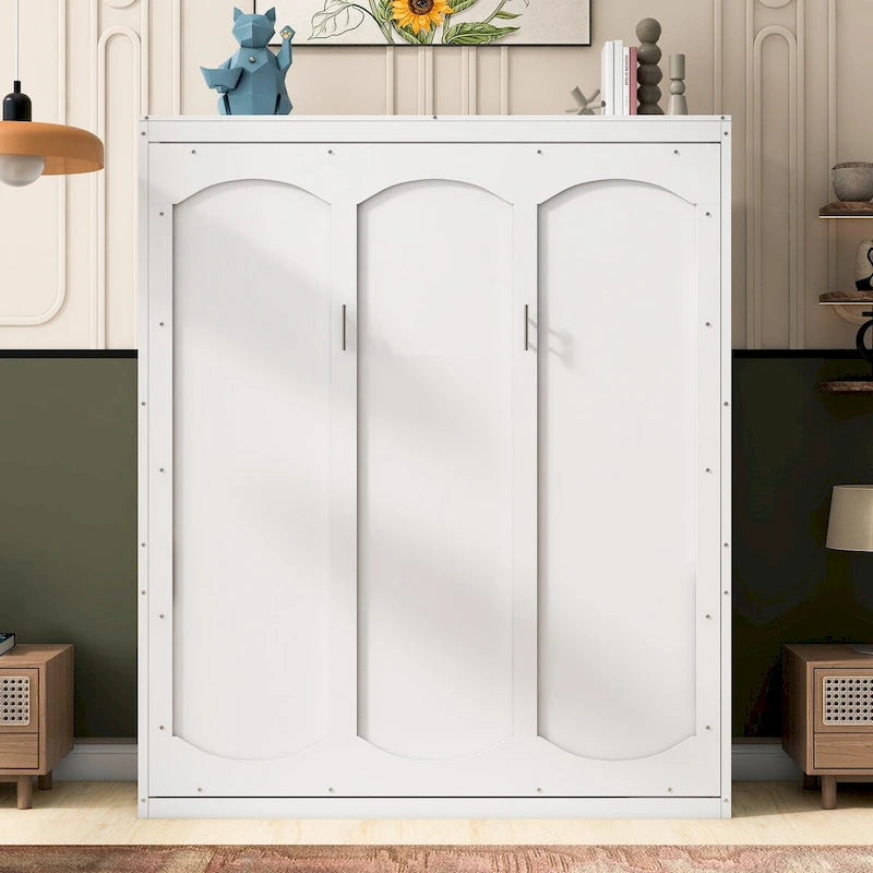Queen Size Murphy Wall Bed with Two-Layer Cabinet and Mattress Holder