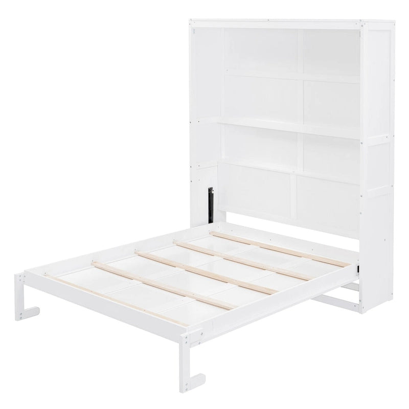 Queen Size Murphy Wall Bed with Two-Layer Cabinet and Mattress Holder