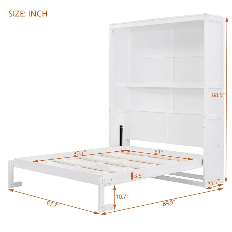 Queen Size Murphy Wall Bed with Two-Layer Cabinet and Mattress Holder