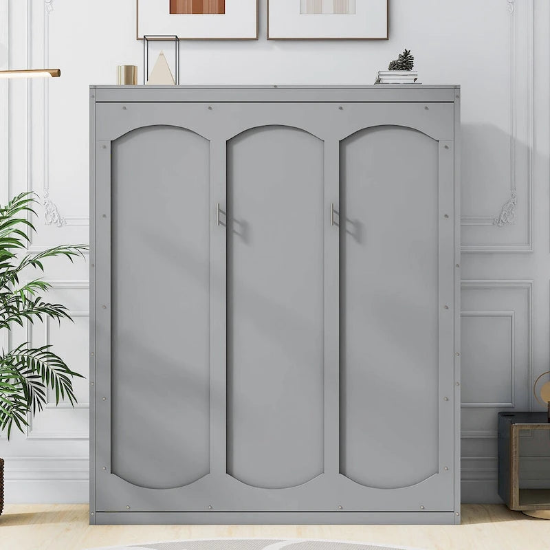 Queen Size Murphy Wall Bed with Two-Layer Cabinet and Mattress Holder