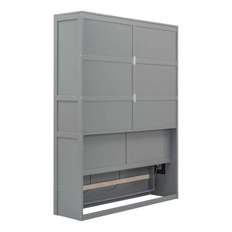 Queen Size Murphy Wall Bed with Two-Layer Cabinet and Mattress Holder