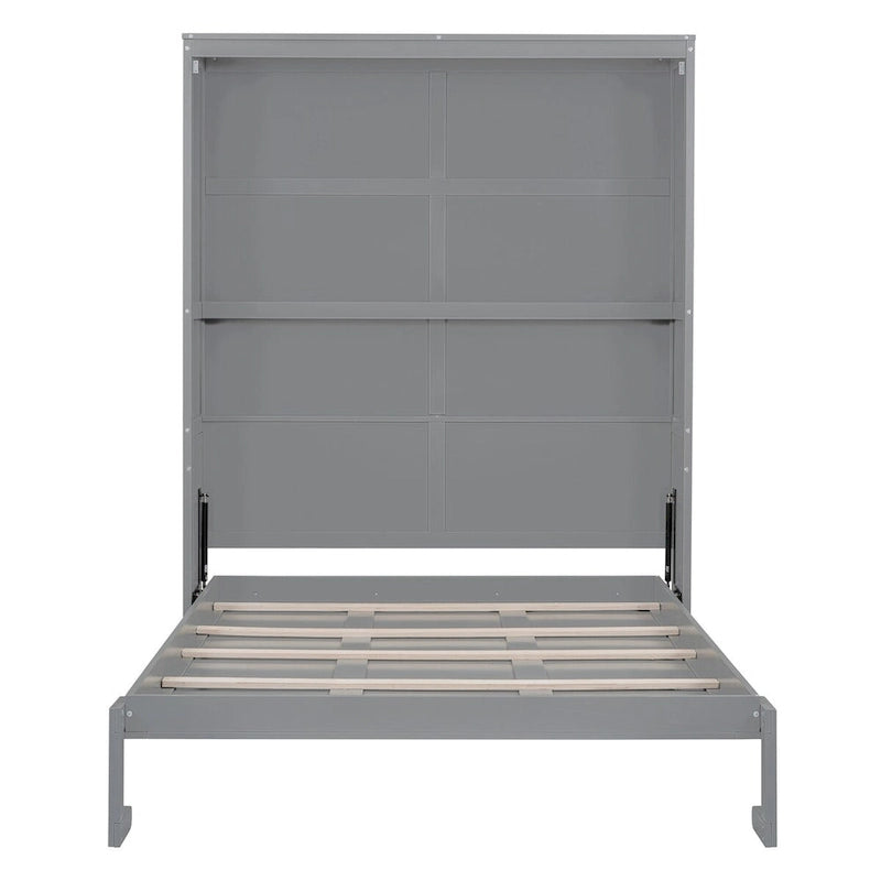Queen Size Murphy Wall Bed with Two-Layer Cabinet and Mattress Holder