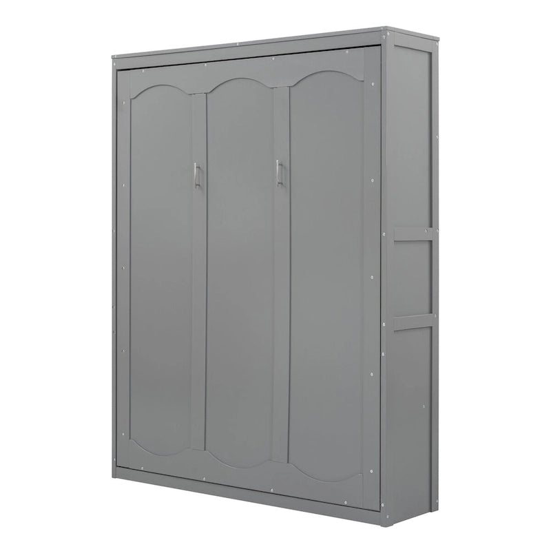 Queen Size Murphy Wall Bed with Two-Layer Cabinet and Mattress Holder