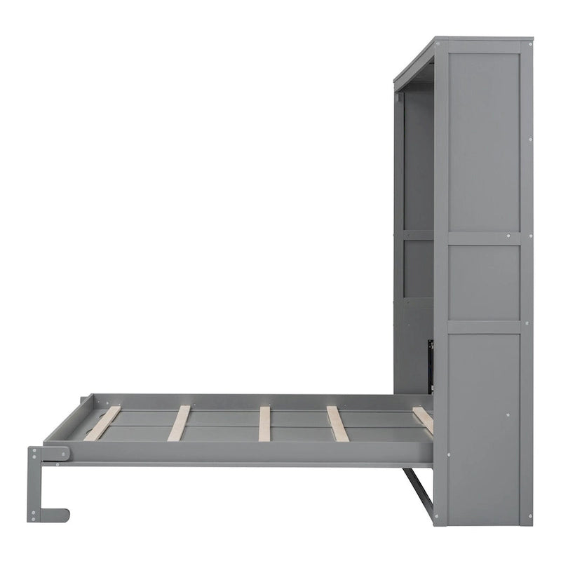 Queen Size Murphy Wall Bed with Two-Layer Cabinet and Mattress Holder