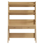 Modern Wood Grain Office Desk with Bookshelf and Drawers