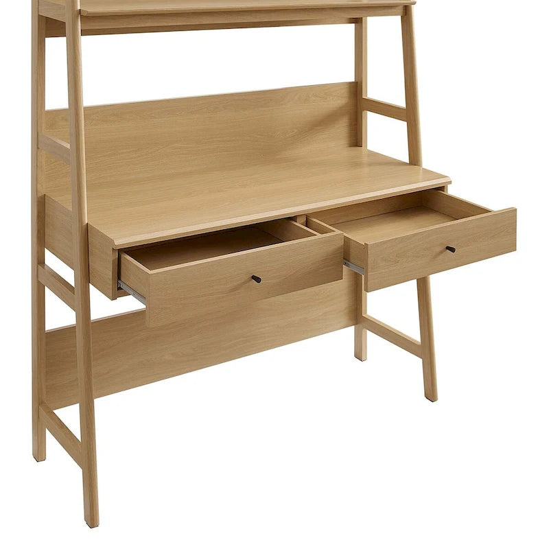 Modern Wood Grain Office Desk with Bookshelf and Drawers